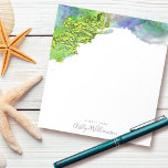 Green turquoise blue watercolor splatter modern notepad<br><div class="desc">Soft grey handwritten typography and rich, green, blue, turquoise and gold watercolor ink swirls and splatters overlay a white background on this chic, elegant, modern custom name notepad. Makes a fun and stylish statement every time you jot down a note during your workday. Makes a thoughtful, customised gift for a...</div>