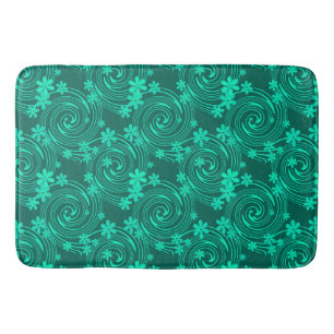 green turquoise bright floral pattern bath mat