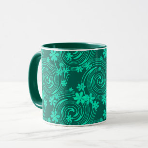 green turquoise bright floral pattern mug