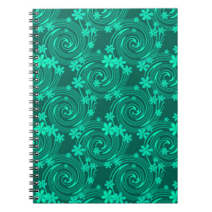 green turquoise bright floral pattern notebook