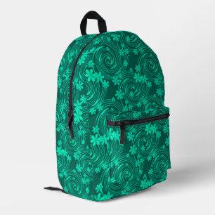 green turquoise bright floral pattern printed backpack