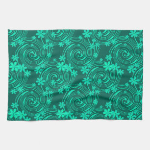 green turquoise bright floral pattern tea towel