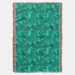 green turquoise bright floral pattern throw blanket