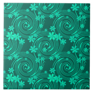 green turquoise bright floral pattern tile