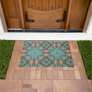 Green Turquoise Brown Hip Orient Bali Art Motif Doormat