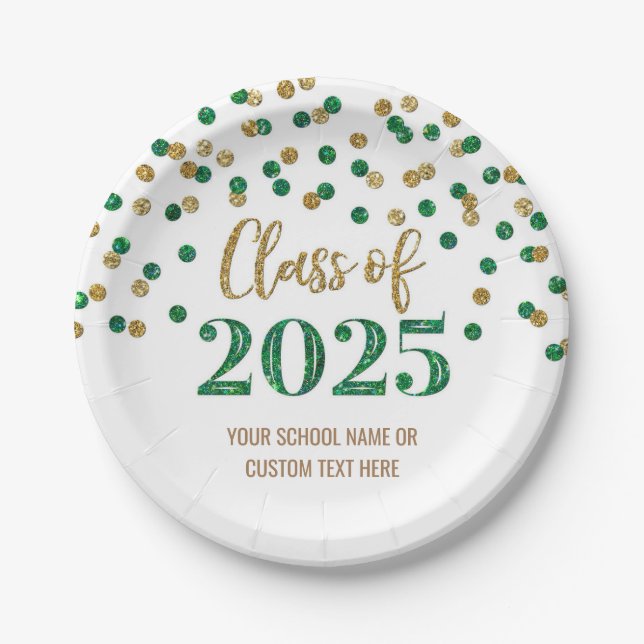 Green Turquoise Confetti Graduation 2025 Paper Plate (Front)