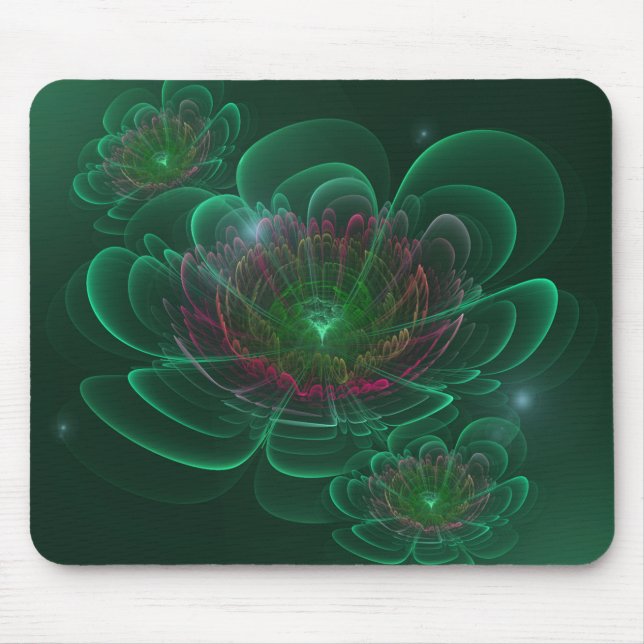 Green Turquoise Corolla Flower Mouse Mat (Front)