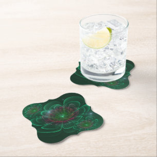 Green Turquoise Corolla Flower Paper Coaster