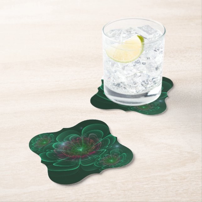 Green Turquoise Corolla Flower Paper Coaster (Insitu)