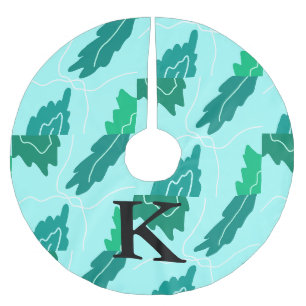 Green turquoise leaves floral pattern add monogram brushed polyester tree skirt