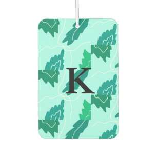 Green turquoise leaves floral pattern add monogram car air freshener
