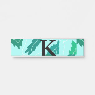 Green turquoise leaves floral pattern add monogram door sign