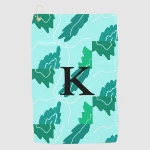 Green turquoise leaves floral pattern add monogram golf towel