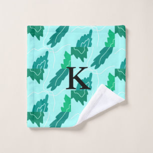 Green turquoise leaves floral pattern add monogram wash cloth
