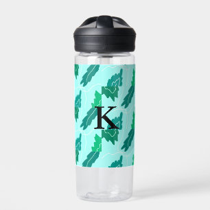Green turquoise leaves floral pattern add monogram water bottle