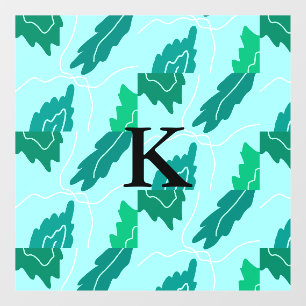 Green turquoise leaves floral pattern add monogram window cling