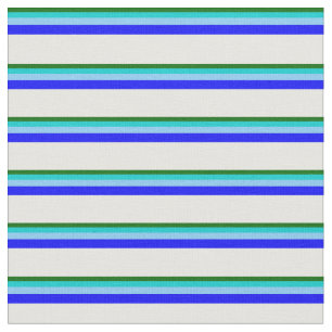 Green, Turquoise, Light Sky Blue, Blue & White Fabric
