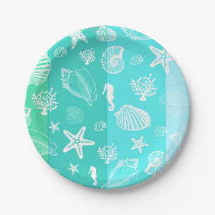 Green turquoise ocean life paper plates