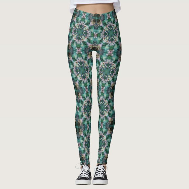 Green-turquoise ornament leggings (Front)
