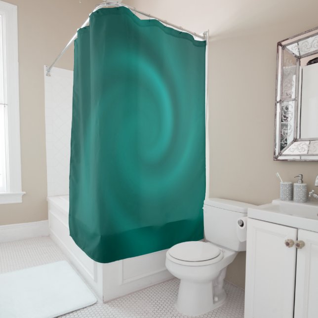 Green, turquoise spiral pattern. shower curtain (In Situ)
