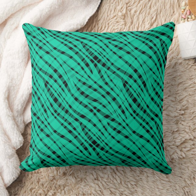 Green turquoise tiger abstract print cushion (Blanket)
