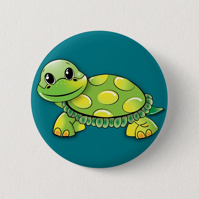 Green turtle 6 cm round badge (Front)