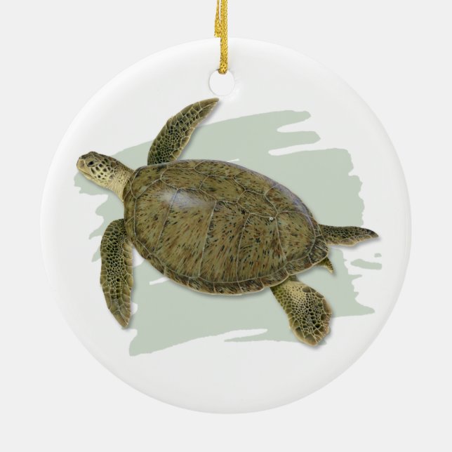 Green Turtle Ceramic Ornament (Back)