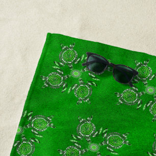 Green Turtle Dot Art, Beach Towel