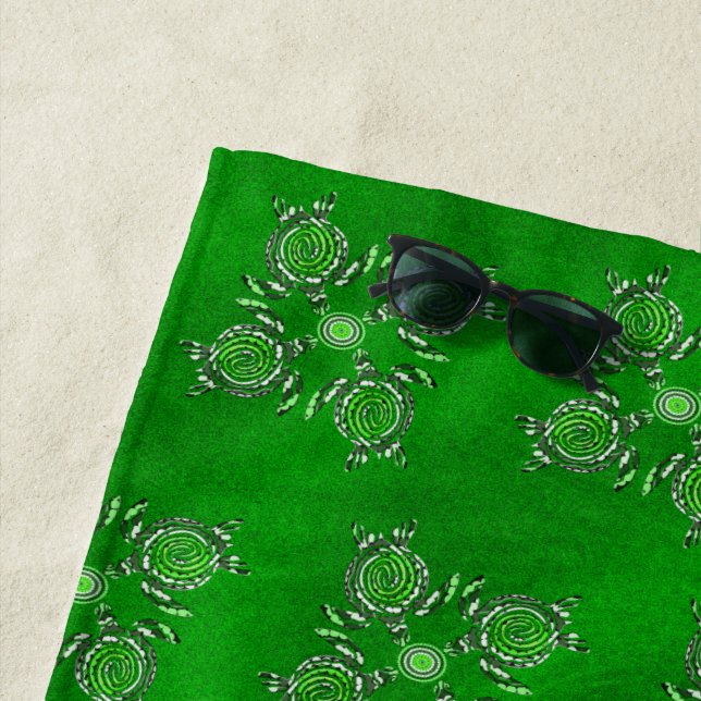 Green Turtle Dot Art,   Beach Towel (In Situ)