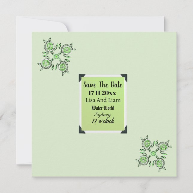 Green Turtle Dot Art Save The Date, Date (Front)