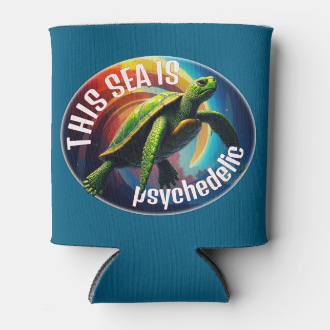Green Turtle Floating in the astral plane Can Cooler (Front)