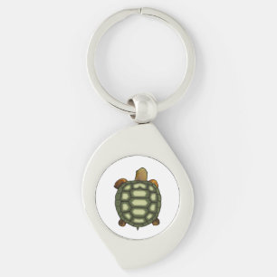 Green Turtle on White Background Key Ring