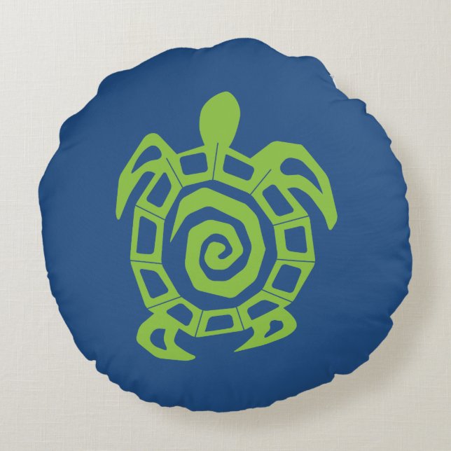 Green Turtle Pattern Round Cushion (Back)