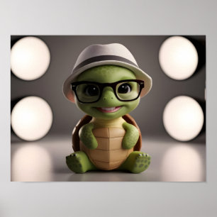 Green Turtle with Glasses Poster
