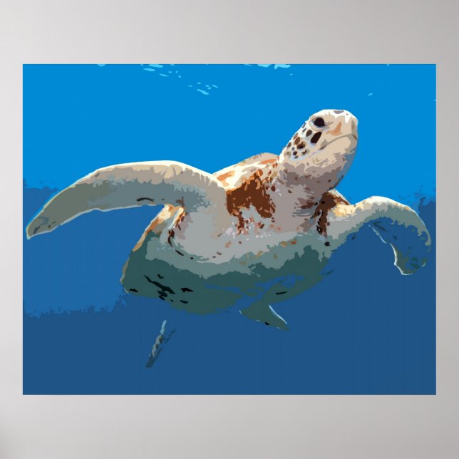 Green Turtle Woodcut Poster (Front)