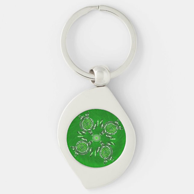 Green Turtles Dot Art, Metal Keyring (Front)