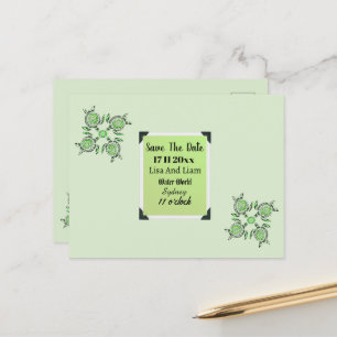 Green Turtles Dot Art Save The Date, Postcard