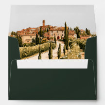 Green Tuscan Hill Town Wedding Return Address 