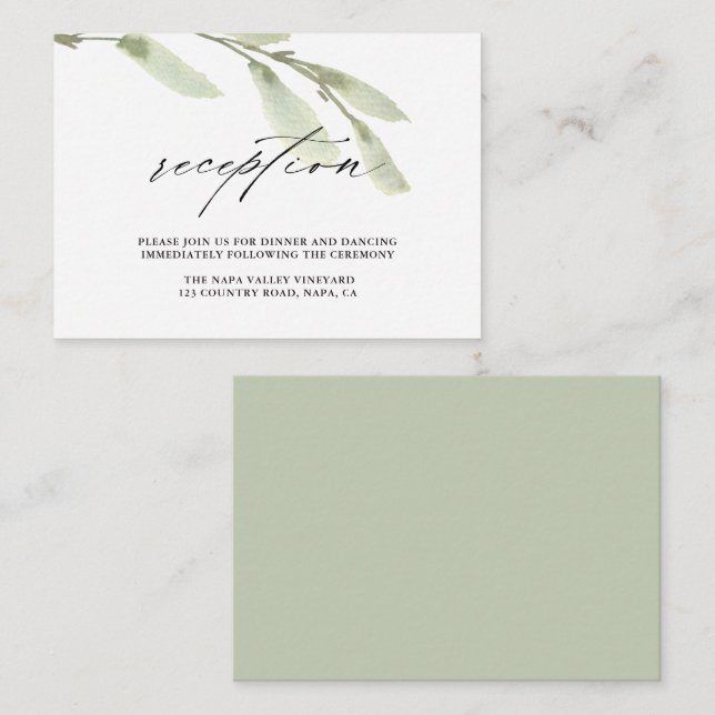 Green Twig Watercolor Wedding Reception Enclosure Card (Front/Back)