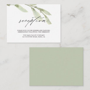 Green Twig Watercolor Wedding Reception Enclosure Card