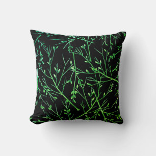 Green Twigs on Black  Cushion