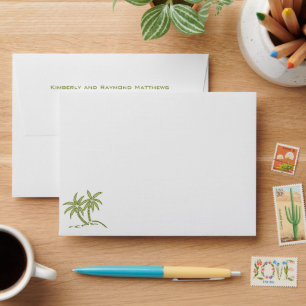 Green Twin Tropical Palm Trees Wedding Stationery Envelope