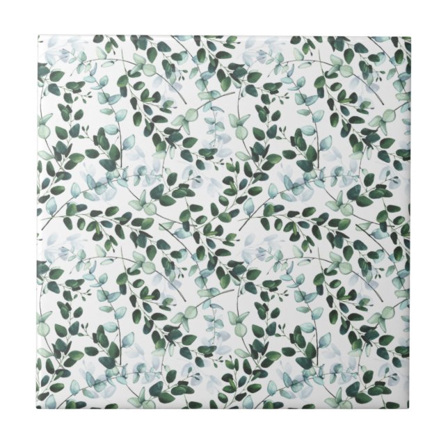 Green Twining Leaves Seamless Ceramic Tile (Front)
