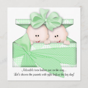 Green TWINS Baby Shower Invitation or Announcement
