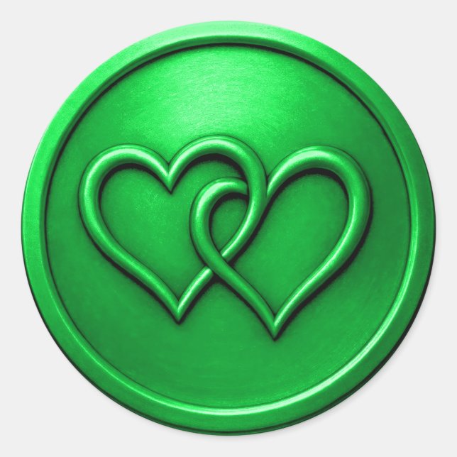 Green Two Hearts Intertwined Wedding Classic Round Sticker (Front)