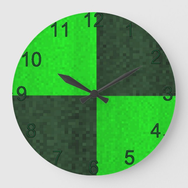 Green Two Toned Mosaic, Large Wall Clock (Front)