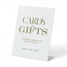 Green typography cards and gifts wedding pedestal