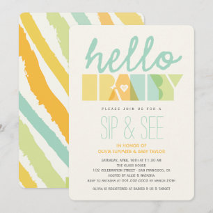 Green Typography Chic Sip & See Hello Baby Shower Invitation