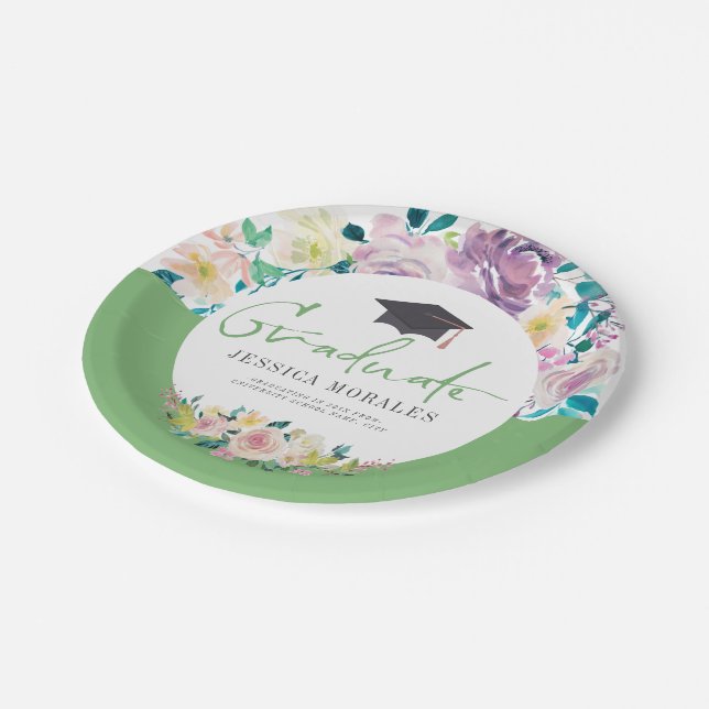 Green Typography Graduate-Summer Flowers Paper Plate (Angled)