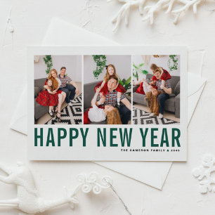 Green Typography Happy New Year Photo Collage Holiday Card